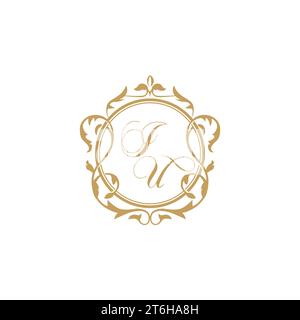IU Wedding initials invitation with elegant ornament circle element vector graphic template Stock Vector