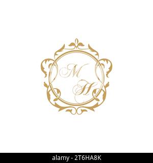 MH Wedding initial invitation with elegant ornament circle element vector graphic template Stock Vector
