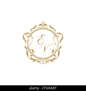 EV Wedding initials invitation with elegant ornament circle element vector graphic template Stock Vector