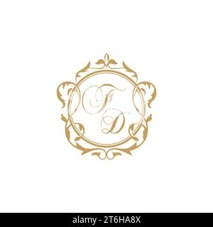 FD Wedding initials invitation with elegant ornament circle element vector graphic template Stock Vector