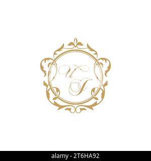 UJ Wedding initial invitation with elegant ornament circle element vector graphic template Stock Vector