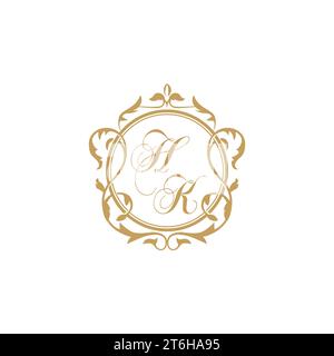HK Wedding initials invitation with elegant ornament circle element vector graphic template Stock Vector