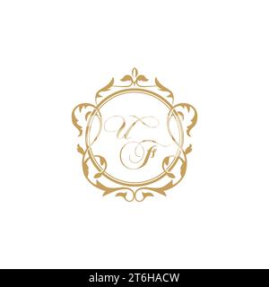 UF Wedding initial invitation with elegant ornament circle element vector graphic template Stock Vector