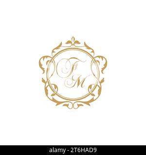 FM Wedding initials invitation with elegant ornament circle element vector graphic template Stock Vector