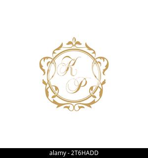 KP Wedding initial invitation with elegant ornament circle element vector graphic template Stock Vector