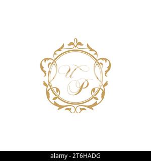 UP Wedding initial invitation with elegant ornament circle element vector graphic template Stock Vector