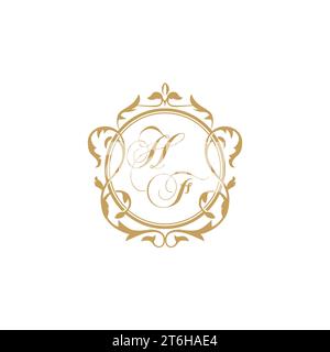 HF Wedding initials invitation with elegant ornament circle element vector graphic template Stock Vector