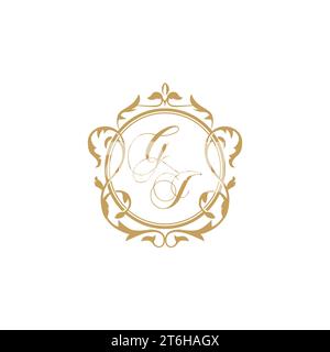 GJ Wedding initials invitation with elegant ornament circle element vector graphic template Stock Vector