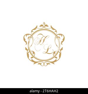 HL Wedding initials invitation with elegant ornament circle element vector graphic template Stock Vector