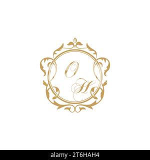 OH Wedding initial invitation with elegant ornament circle element vector graphic template Stock Vector