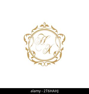 HX Wedding initials invitation with elegant ornament circle element vector graphic template Stock Vector