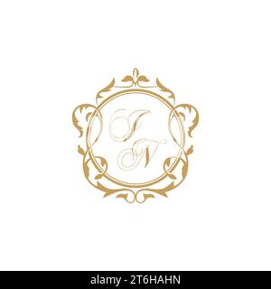 IN Wedding initials invitation with elegant ornament circle element vector graphic template Stock Vector