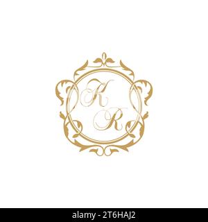 KR Wedding initial invitation with elegant ornament circle element vector graphic template Stock Vector