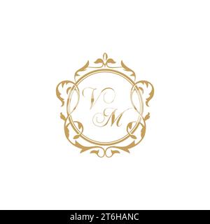 VM Wedding initial invitation with elegant ornament circle element vector graphic template Stock Vector
