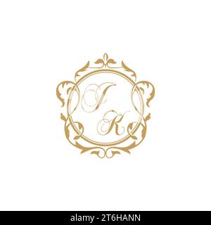 JK Wedding initials invitation with elegant ornament circle element vector graphic template Stock Vector