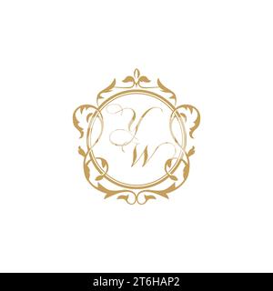 YW Wedding initial invitation with elegant ornament circle element vector graphic template Stock Vector