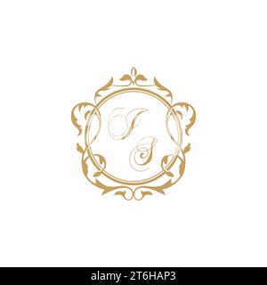 IS Wedding initials invitation with elegant ornament circle element vector graphic template Stock Vector