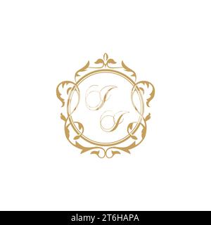 II Wedding initials invitation with elegant ornament circle element vector graphic template Stock Vector