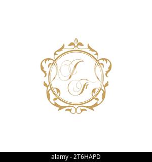 JF Wedding initials invitation with elegant ornament circle element vector graphic template Stock Vector