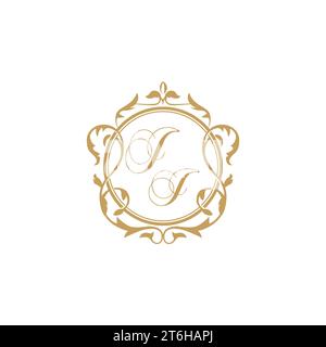JJ Wedding initials invitation with elegant ornament circle element vector graphic template Stock Vector