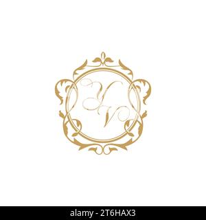 YV Wedding initial invitation with elegant ornament circle element vector graphic template Stock Vector
