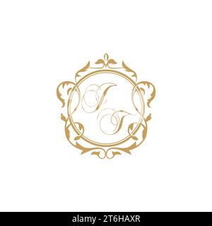 JT Wedding initials invitation with elegant ornament circle element vector graphic template Stock Vector