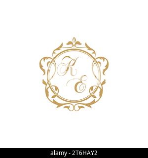 KE Wedding initial invitation with elegant ornament circle element vector graphic template Stock Vector