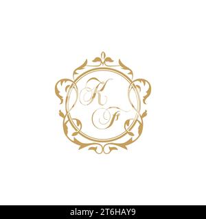 KF Wedding initial invitation with elegant ornament circle element vector graphic template Stock Vector