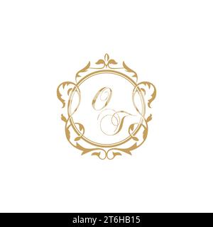 OT Wedding initial invitation with elegant ornament circle element vector graphic template Stock Vector