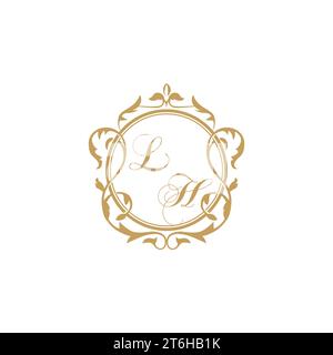 LH Wedding initial invitation with elegant ornament circle element vector graphic template Stock Vector
