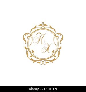 KX Wedding initial invitation with elegant ornament circle element vector graphic template Stock Vector