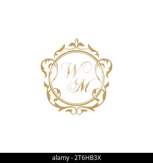 WM Wedding initial invitation with elegant ornament circle element vector graphic template Stock Vector