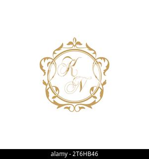 KN Wedding initial invitation with elegant ornament circle element vector graphic template Stock Vector