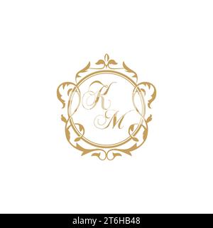 KM Wedding initial invitation with elegant ornament circle element vector graphic template Stock Vector