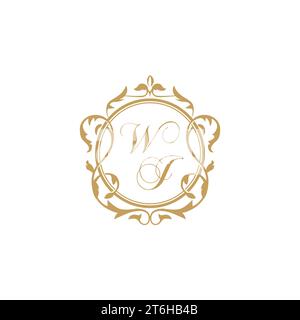 WJ Wedding initial invitation with elegant ornament circle element vector graphic template Stock Vector