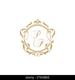 PF Wedding initial invitation with elegant ornament circle element vector graphic template Stock Vector