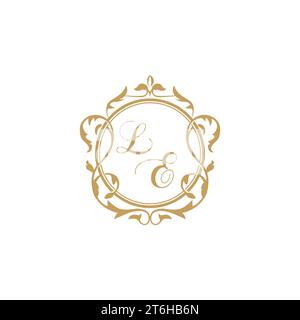 LE Wedding initial invitation with elegant ornament circle element vector graphic template Stock Vector