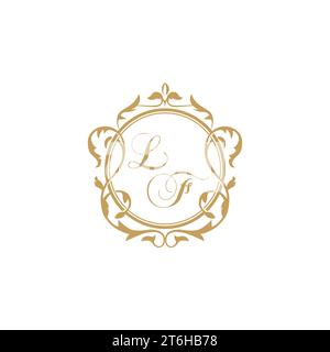 LF Wedding initial invitation with elegant ornament circle element vector graphic template Stock Vector