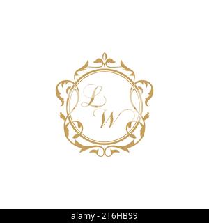 LW Wedding initial invitation with elegant ornament circle element vector graphic template Stock Vector