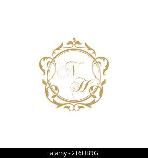 NH Wedding initial invitation with elegant ornament circle element vector graphic template Stock Vector