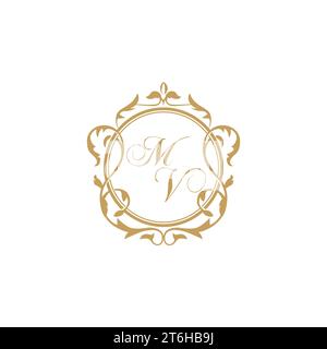 MV Wedding initial invitation with elegant ornament circle element vector graphic template Stock Vector