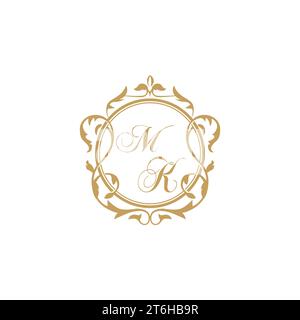 MK Wedding initial invitation with elegant ornament circle element vector graphic template Stock Vector