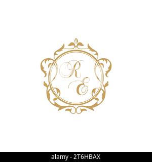 RE Wedding initial invitation with elegant ornament circle element vector graphic template Stock Vector