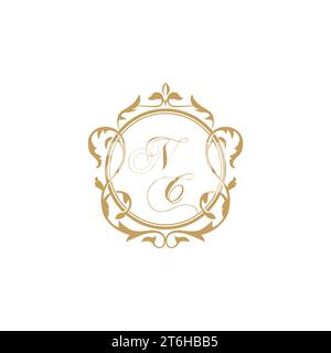 NC Wedding initial invitation with elegant ornament circle element vector graphic template Stock Vector