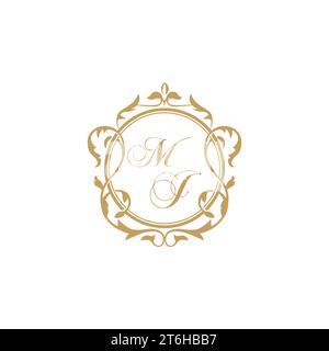 MJ Wedding initial invitation with elegant ornament circle element vector graphic template Stock Vector