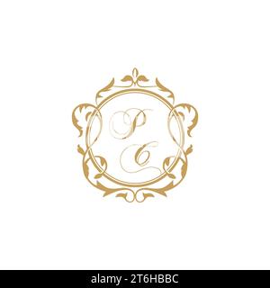 PC Wedding initial invitation with elegant ornament circle element vector graphic template Stock Vector