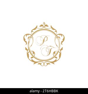 PT Wedding initial invitation with elegant ornament circle element vector graphic template Stock Vector