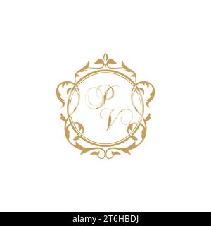 PV Wedding initial invitation with elegant ornament circle element vector graphic template Stock Vector