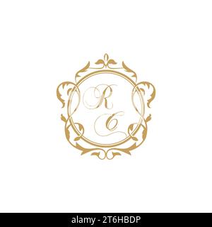 RC Wedding initial invitation with elegant ornament circle element vector graphic template Stock Vector