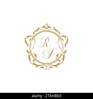 RJ Wedding initial invitation with elegant ornament circle element vector graphic template Stock Vector